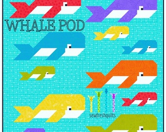 Whale Pod Quilt Pattern PDF Instant Download modern patchwork, traditional piecing vintage retro cool water ocean lover