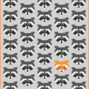 Raccoon Quilt Pattern, PDF, Instant Download, modern patchwork, raccoon, animal, lap quilt, mini quilt, baby quilt, twin quilt, full quilt image 1