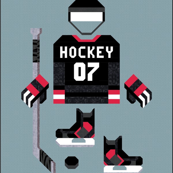Good Old Hockey Game Quilt Pattern PDF Téléchargement instantané patchwork moderne Sports d'hiver canadiens arène rondelle but couverture chaude personnelle