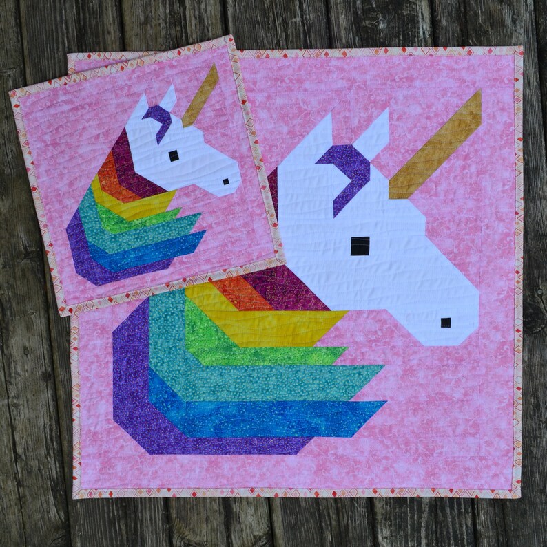 Rainbow Unicorn Quilt Pattern, PDF, Instant Download, modern patchwork, horse animal rainbow red orange yellow green blue purple image 7