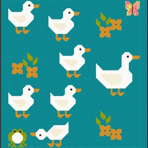 Ducks Quilt Pattern PDF Instant Download modern patchwork, traditional piecing, farm frog animal butterfly flowers spring