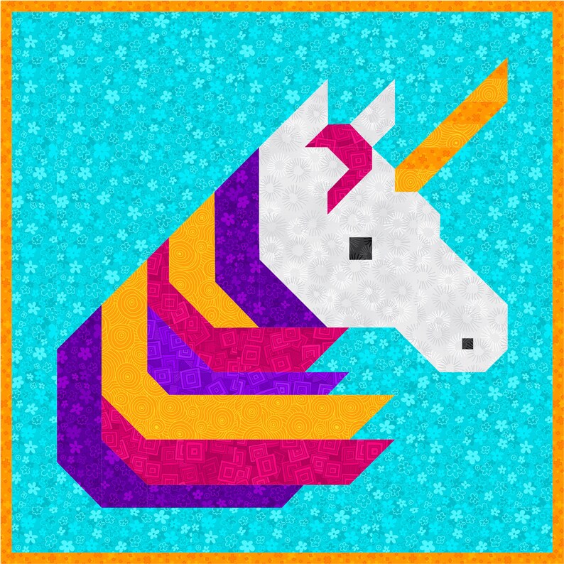 Rainbow Unicorn Quilt Pattern, PDF, Instant Download, modern patchwork, horse animal rainbow red orange yellow green blue purple image 3