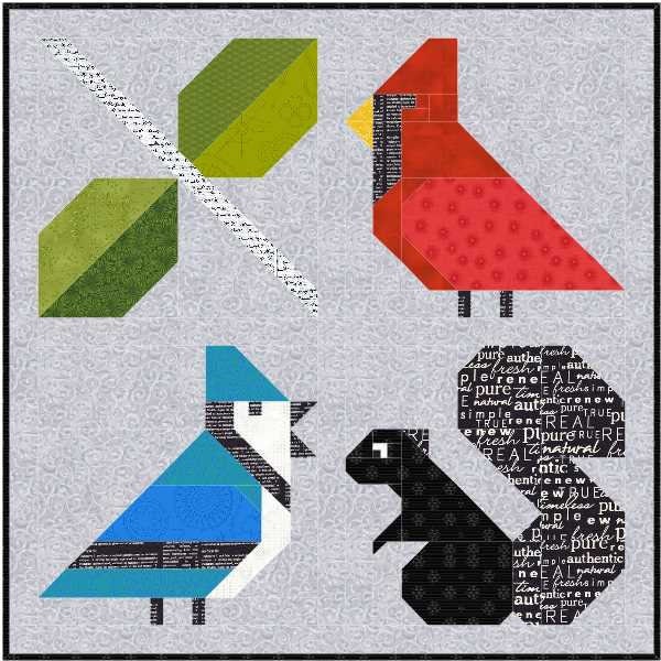 W est pour WINTER BIRDS - Back 2 School Quilt Pattern pdf Téléchargement instantané DIY patchwork moderne bloc de couverture facile écureuil geai bleu cardinal