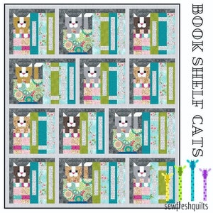 Book Shelf in Cats Quilt Pattern PDF Instant Download modern patchwork, traditional piecing vintage retro cat lover