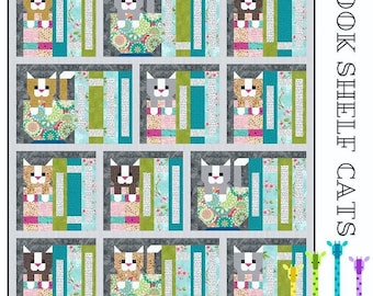 Book Shelf in Cats Quilt Pattern PDF Instant Download modern patchwork, traditional piecing vintage retro cat lover