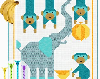 Zoo Keeper 2 Quilt Pattern PDF Instant Download modern patchwork, traditional piecing animal elephant monkey