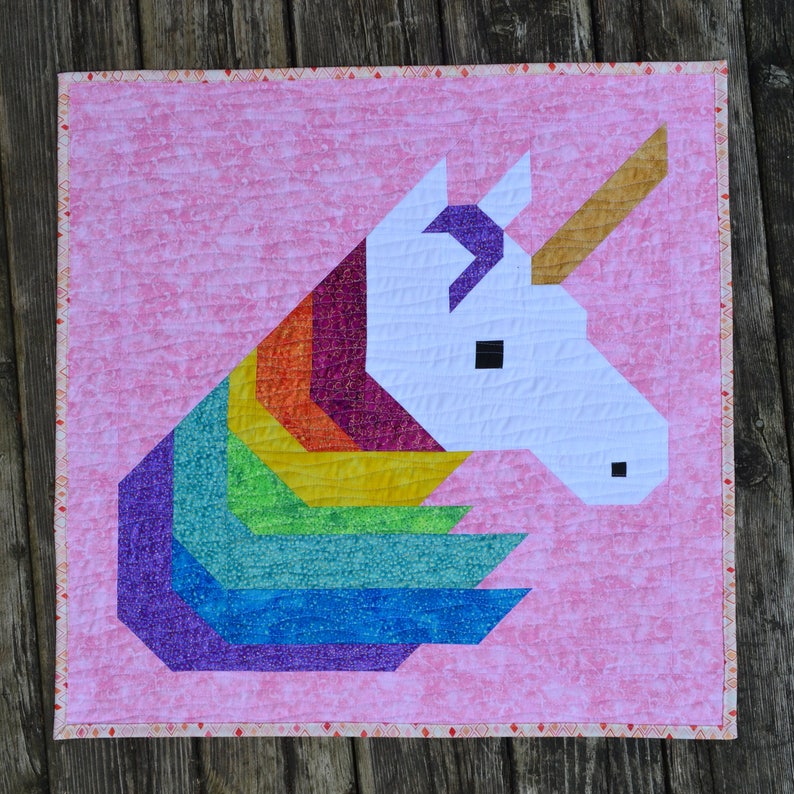 Rainbow Unicorn Quilt Pattern, PDF, Instant Download, modern patchwork, horse animal rainbow red orange yellow green blue purple image 5