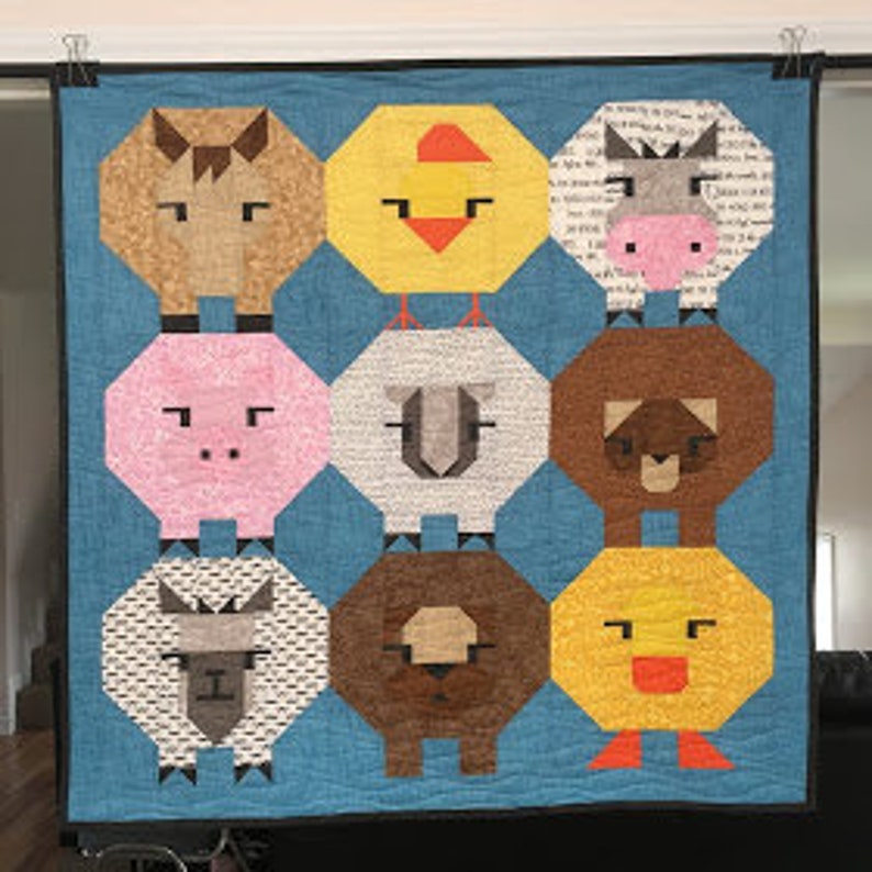 PHAT FARM quilt for sale nursery baby crib blue cow pig duck horse sheep modern handmade blanket bedding toddler boy girl gift ready to ship