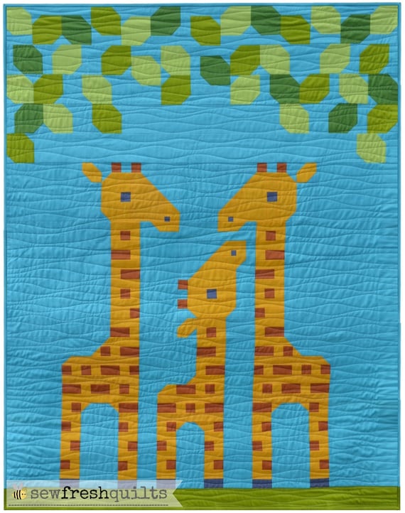 Instant Download animal Giraffe Family Quilt Pattern baby crib quilt PDF cute African modern patchwork gender neutral unisex