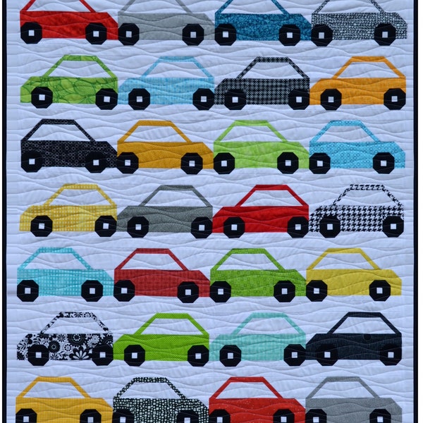 Bumper 2 Bumper car Quilt Pattern, PDF, Téléchargement instantané, bébé, garçon, patchwork moderne, couette garçon, roues, automobile