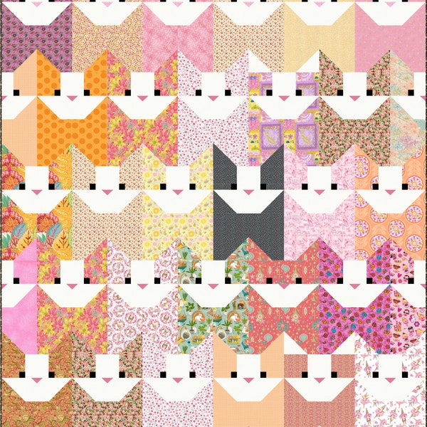 Cats Cats Cats Quilt Pattern PDF Instant Download modern patchwork, traditional piecing vintage retro cool Crazy cat lady pet lover
