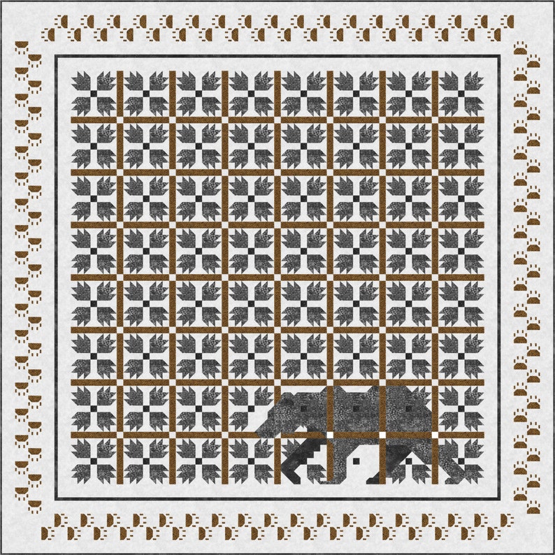 MOD Bear Paw Quilt Pattern, PDF, Instant Download, forest animal, bear, woodland, hunter, animal lover, modern patchwork image 3