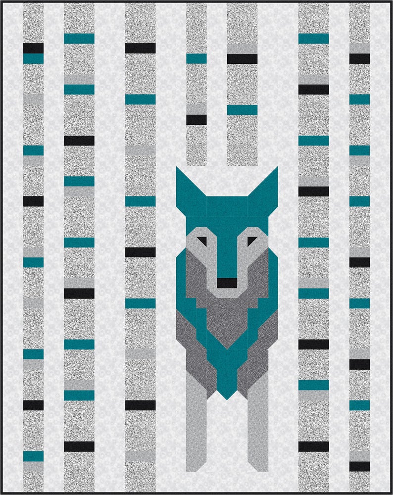Wolf in the Woods Quilt Pattern PDF Instant Download modern patchwork baby or double size bedding animal grey brown black blue