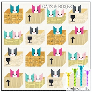 Cats & Boxes Quilt Pattern PDF Instant Download modern patchwork, traditional piecing vintage retro cat lover