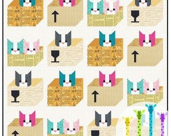 Cats & Boxes Quilt Pattern PDF Instant Download modern patchwork, traditional piecing vintage retro cat lover