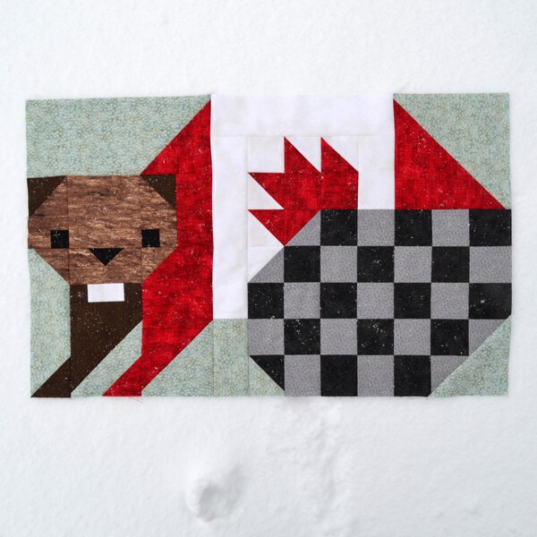 Beaver Quilt BLOCK Pattern, PDF, Instant Download, modern patchwork, patriotic, canadian beaver, animal, cute, woodland