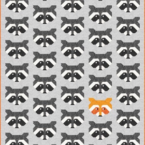 Raccoon Quilt Pattern, PDF, Instant Download, modern patchwork, raccoon, animal, lap quilt, mini quilt, baby quilt, twin quilt, full quilt image 2