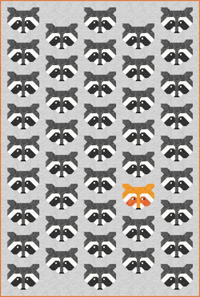 Raccoon Quilt Pattern, PDF, Instant Download, modern patchwork, raccoon, animal, lap quilt, mini quilt, baby quilt, twin quilt, full quilt image 2