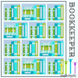 BOOKKEEPER Quilt Pattern PDF Instant Download modern patchwork, traditional piecing vintage retro book lover reading