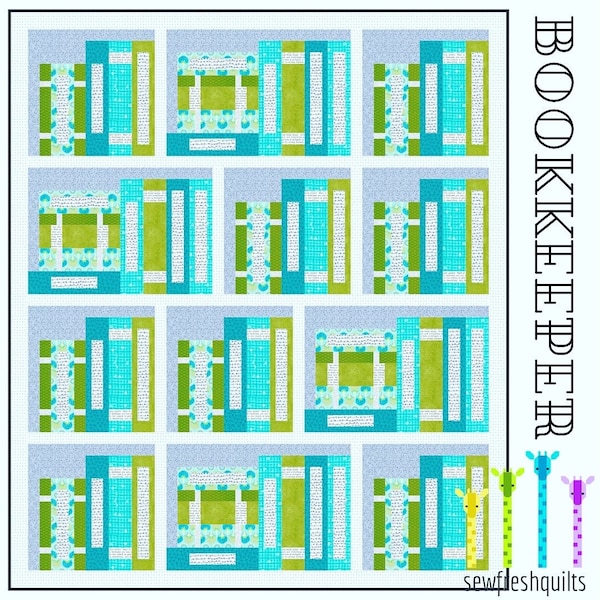 BOOKKEEPER Quilt Pattern PDF Instant Download modern patchwork, traditional piecing vintage retro book lover reading