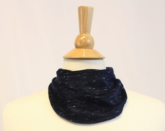 Tracheotomy Navy Velour Knit Snap-On Neck Scarf for Tracheostomy Cover