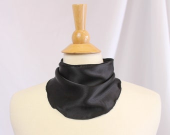 Black Charmeuse Satin Tracheotomy Snap-On Neck Scarf for Tracheostomy Cover