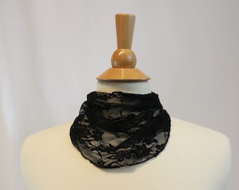 Tracheotomy Black Stretch Lace Snap-On Neck Scarf for Tracheostomy Cover