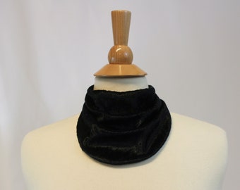 Black Crushed Velvet Bubble Gauze Snap-On Neck Scarf for Tracheostomy Cover