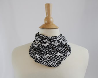 Black & White Crepon Rayon Tracheotomy Snap-On Neck Scarf for Tracheostomy Cover