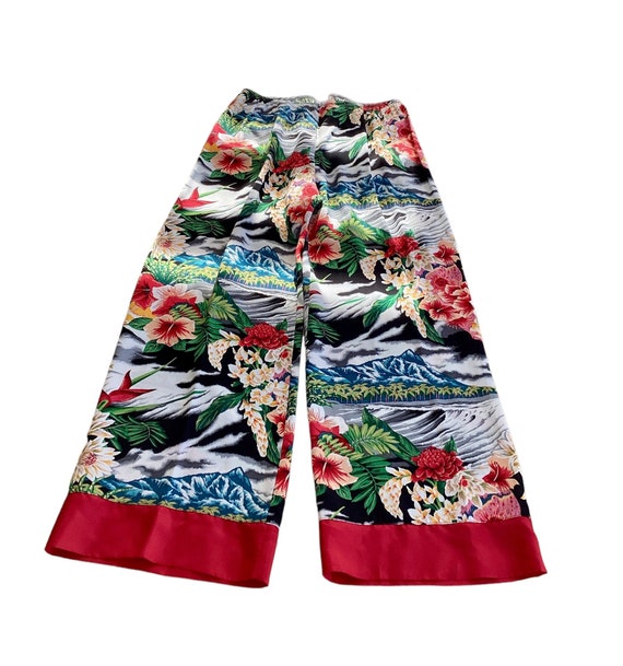 Aloha Hawaiian Tropical Print Wide Leg Rayon Pant… - image 1