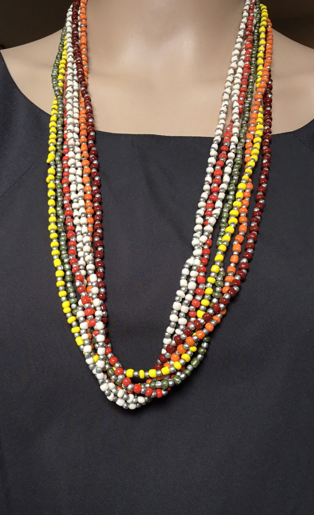 Long Glass Bead Necklace Multiple Layeredmetalagates Glass7 Etsy