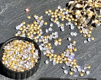 100 Crystal Clear Rhinestones-Point Back-Faceted-Chaton/Diamante/Paste-Round-Foil Back-Replacement Stone Vintage Jewelry Repair-Sz. Ss3-SS18