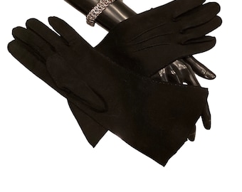 Vintage Classic BLACK Dress Gloves-Hand Stitching-Medium Ladies Gloves-Mid Arm Length-Tailored and Flared
