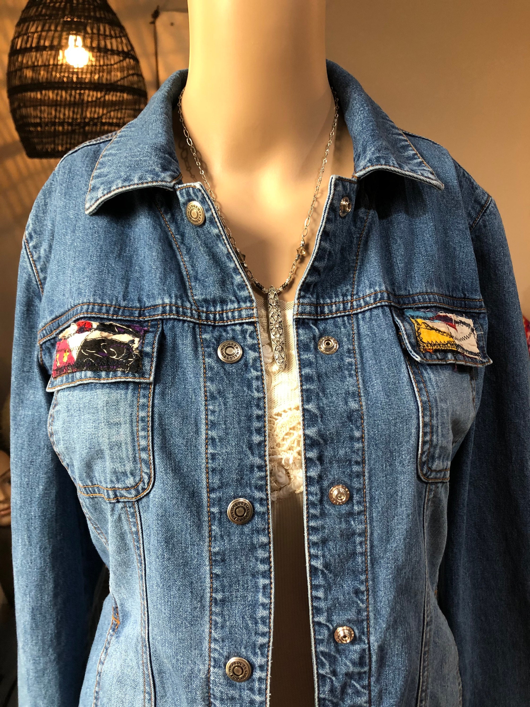 Small Ladies Patchwork Quilt Denim Jean Jacket-Repurposed | Etsy