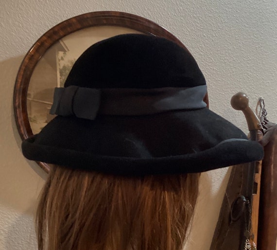 Vintage Ladies Black Felted Bucket Hat-ELEGANCE L… - image 3