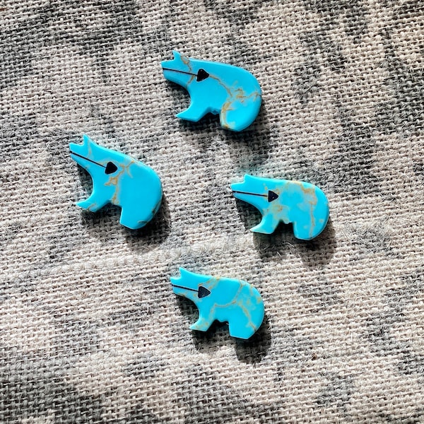 Carved Turquoise Bear/Cub Fetish Bead Charm-Zuni Bear for Crafting-Southwestern Native American