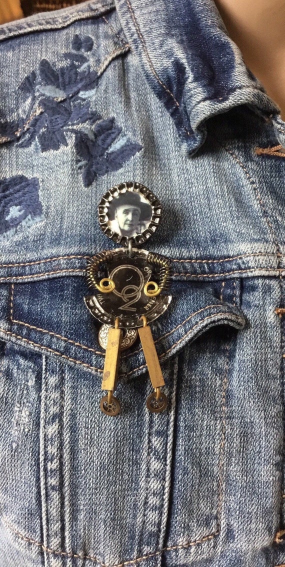 Funky Handmade,UpcYcLed, Articulating Brooch Pin- 