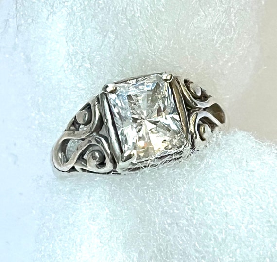 Sterling Silver CZ Swirl Band Ring-Vintage-Large … - image 1