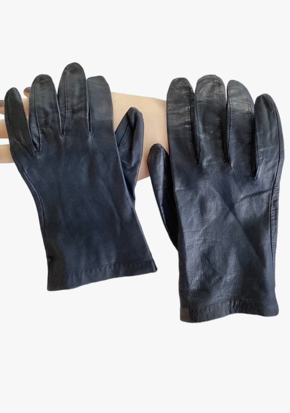Ladies Navy Blue Leather Gloves-Very Soft Genuine… - image 4