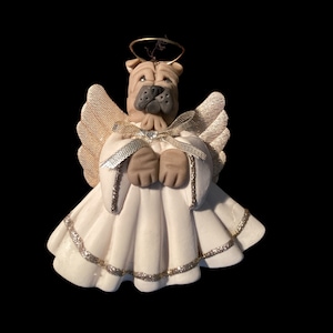 Sweet Vintage Pug Angel Dog  Hanging Figurine Ornament-Handmade by Cecile-Pug with Wings & Halo-Pet Tribute-Christmas Decoration-Collectible