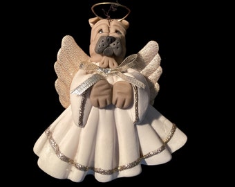 Sweet Vintage Pug Angel Dog Hanging Figurine Ornament-Handmade by Cecile-Pug with Wings & Halo-Pet Tribute-Christmas Decoration-Collectible