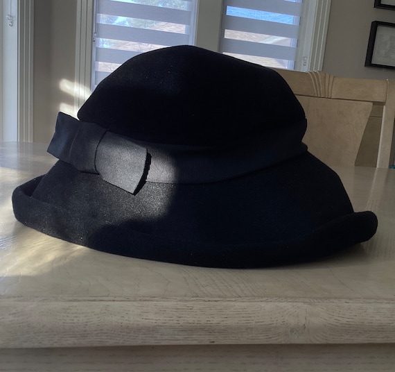Vintage Ladies Black Felted Bucket Hat-ELEGANCE L… - image 5