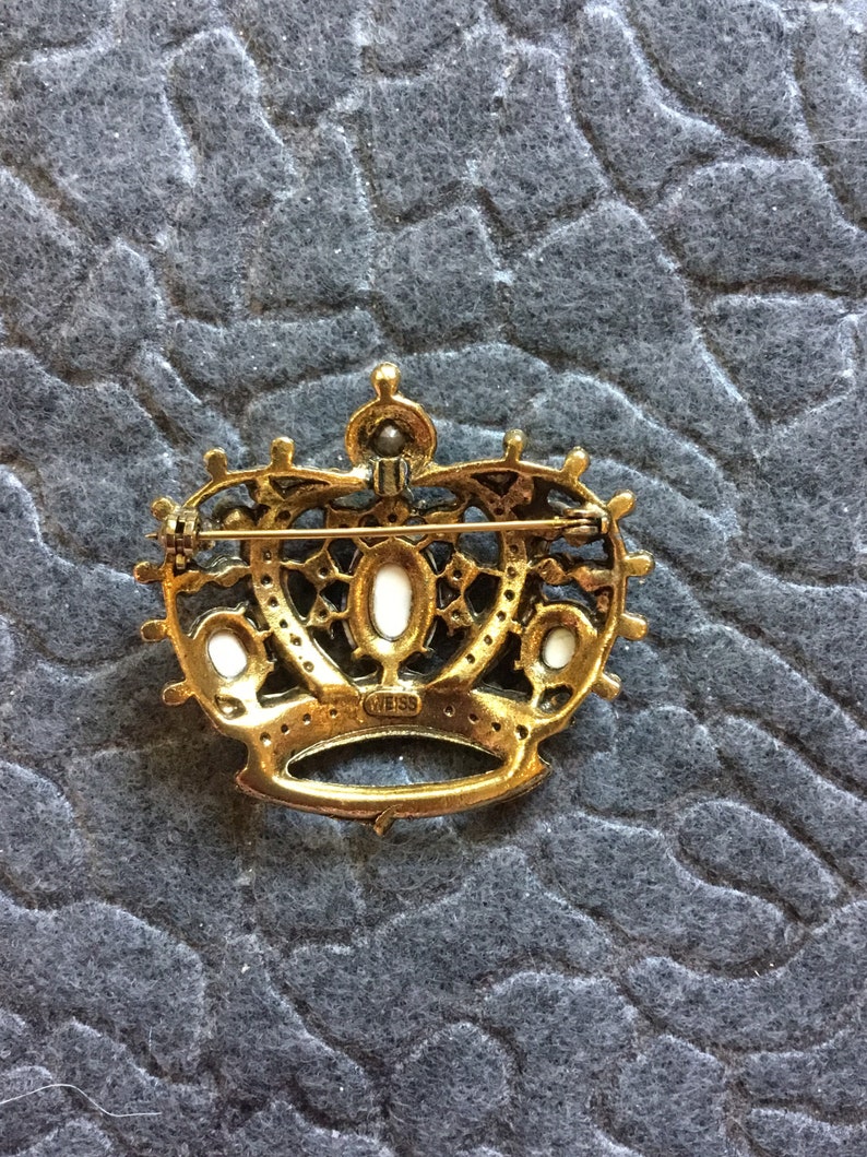 Large Vintage Gold Crown Brooch Pinclear Rhinestones Pink Etsy