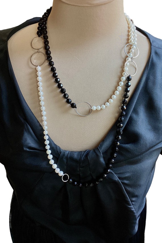 Unique and Classy Long Black & White Knotted Bead 