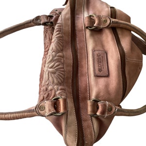 Old Trend Modern Vintage Handbag-Weathered Brown Leather-Shoulder/Crossbody/top Handle-Top Stitched Raised Flowers-Studs-Boho Hippie Chic image 7