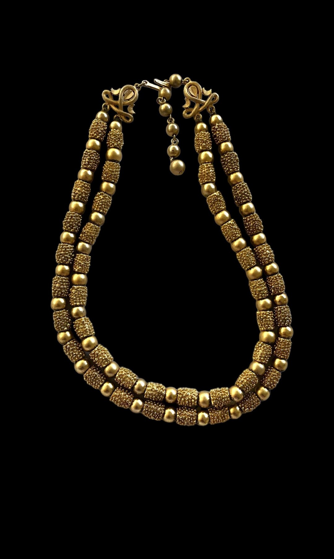 Vintage Trifari Double Strand Gold Beaded Necklace/chokeradjustable 15