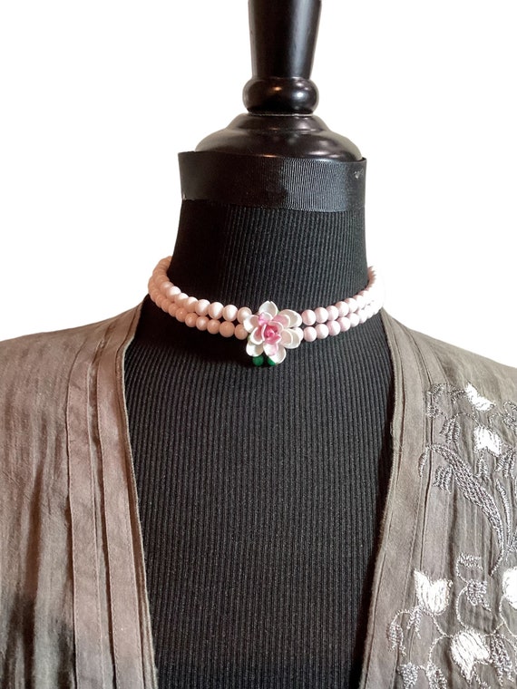 Sweet Pink Pastel Glass Double Strand Choker Neckl