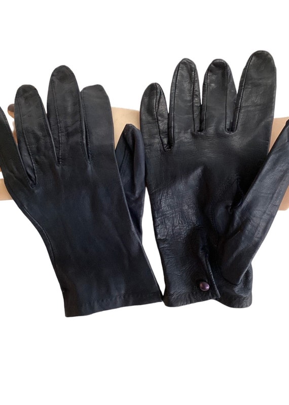 Ladies Navy Blue Leather Gloves-Very Soft Genuine… - image 3