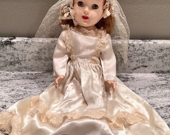 Tall Vintage Bride Doll 1950s-Antique Bridal Doll Teeth Open Close Eyes-Here Comes a Bride Doll!