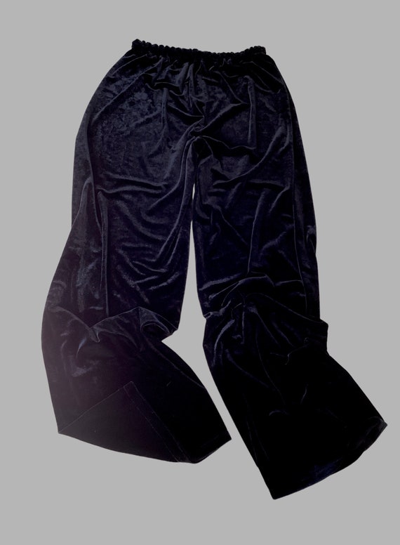Dressy Black Pants Ladies Long Black Velour Elast… - image 2
